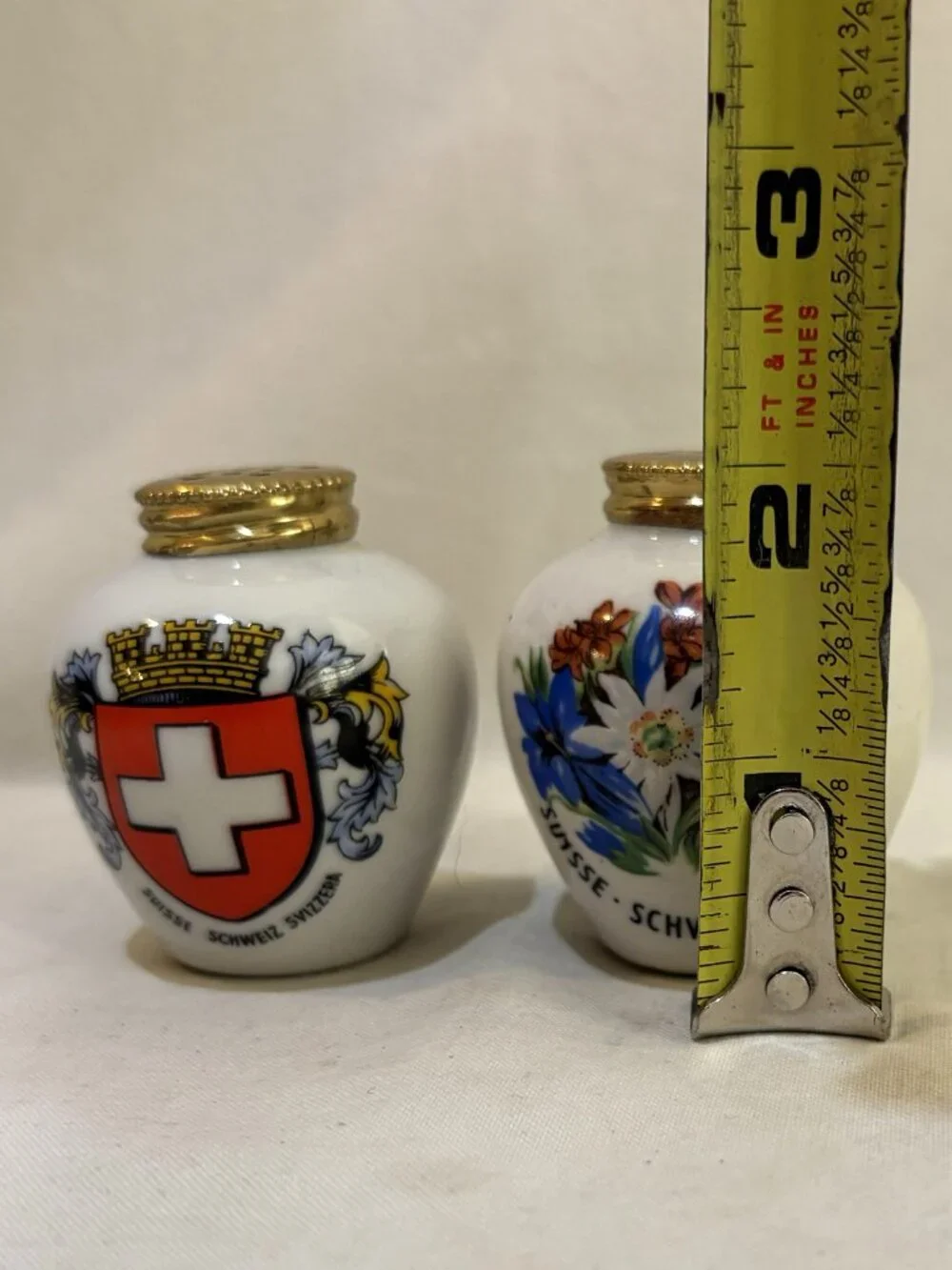 VTG Switzerland Porcelain Salt Pepper Shaker Metal Cap